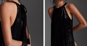 Velvet by Graham & Spencer Black Sequin Halter Neck Maxi Dress sz M